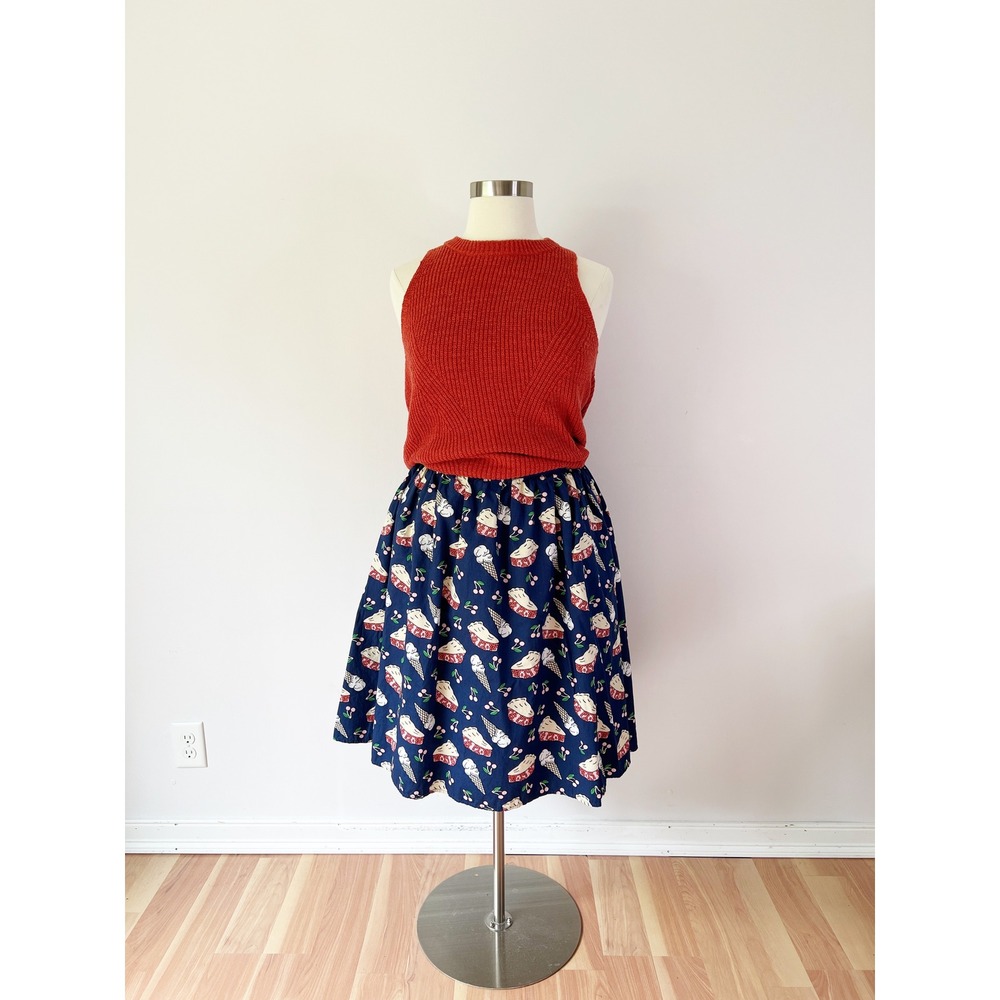 Modcloth Sweet Spot Skirt Navy Blue Cherry Pie Ice Cream Novelty Print XL - Picture 4 of 7